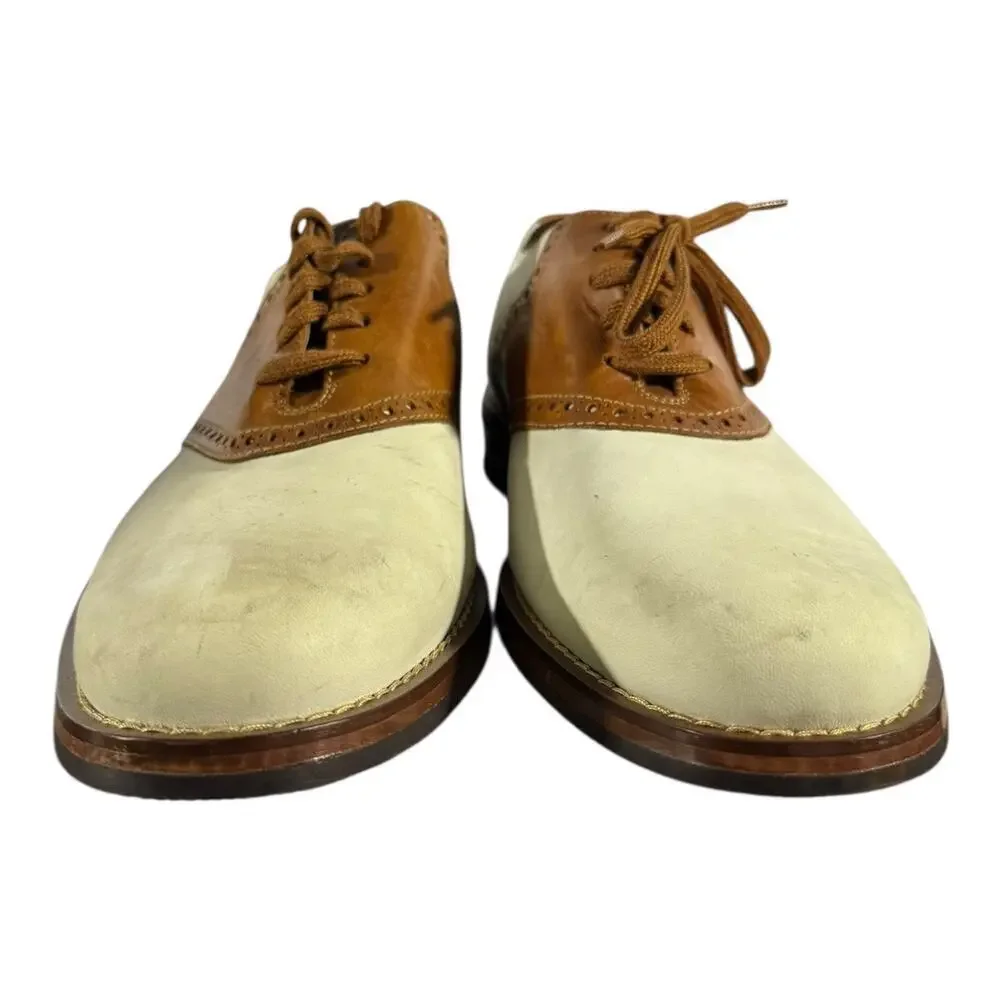 Cole Haan Two-Tone Saddle Oxfords Brown Beige Leather Vibram Made USA Mens 10.5